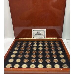 First Commemorative Mint Set 56‎ Gold Plated State Quarters in Wood Case